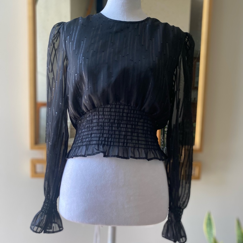Bikbok XS sheer long sleeve cropped top